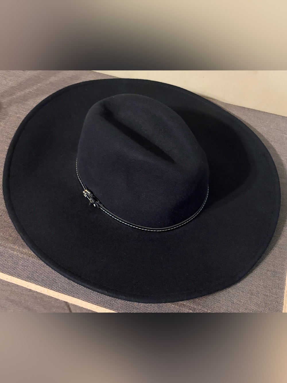 Ted Baker Black Wide-Brim Felt Fedora with Stitched Band